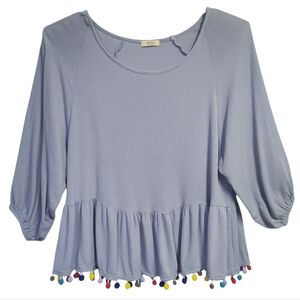 KORI America Women's Top  Colorful Pom Pom Trim Size S